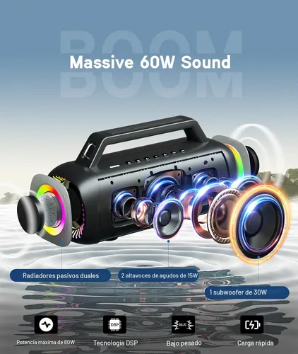 Miniatura 2 de Ortizan Altavoces inalámbricos Bluetooth de 80 W con graves, tiempo de reproducción 24 horas, IPX7 impermeable, Bluetooth 5.3, emparejamiento TWS