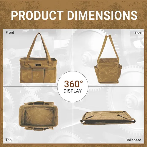 Miniatura 4 de Bolsa de herramientas de lona encerada duradera de 16 onzas con marco de metal, bolsa de almacenamiento de herramientas tipo tote grande plegable