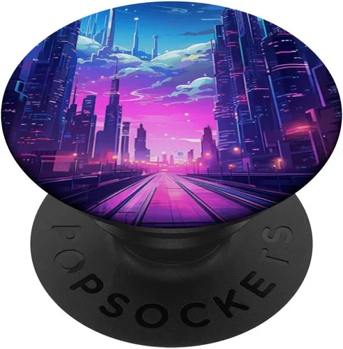 Miniatura 6 de Synthwave City At Night Vaporwave Retrowave PopSockets MagSafe PopGrip for iPhone