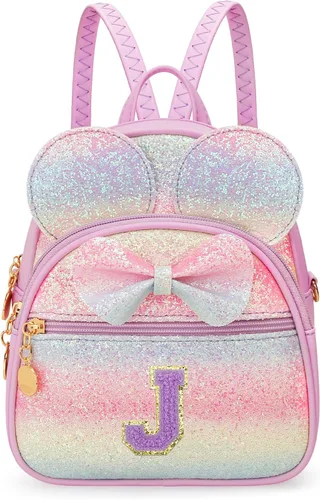Miniatura 27 de KKXIU Mochilas Mini con Moño Inicial para Niñas y Mujeres, Linda Mochila Pequeña con Asa de Bolso, Regalos Personalizados para Niños, Arcoíris