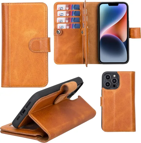 Miniatura 10 de HARDISTON Funda de piel auténtica de alta calidad hecha a mano para iPhone 11 Pro de 5.8 pulgadas, tarjeteros de doble folio, funda magnética Negro