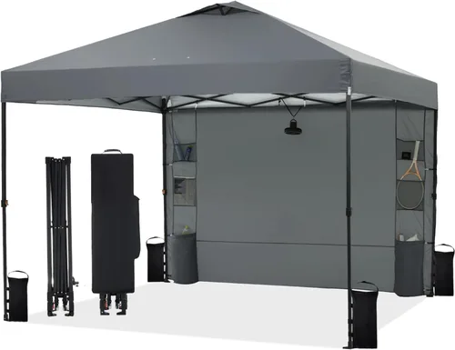 Miniatura 8 de Tunbne - Toldo desplegable de 10 x 10 pies con 1 pared lateral y 6 bolsillos, instalación de un solo empuje, tienda de sombra instantánea con techo
