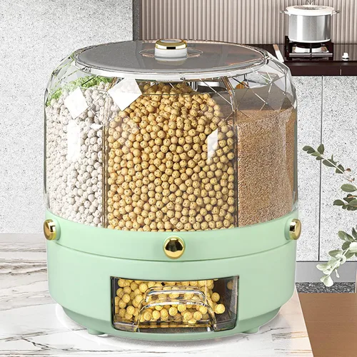 Miniatura 3 de Contenedor de almacenamiento de arroz y granos, dispensador de 13.2 lbs de capacidad, contenedor de almacenamiento de alimentos giratorio 360, caja