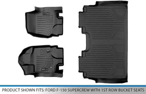 Miniatura 5 de SMARTLINER Juego de alfombrillas de piso de ajuste personalizado de 2 filas compatibles con Ford F-150 2015-2025