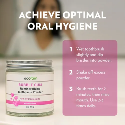 Miniatura 6 de Ecofam Polvo de pasta de dientes – Polvo de dientes remineralizante, hidroxiapatita y xilitol, sin flúor, apoya la fuerza del esmalte y la salud