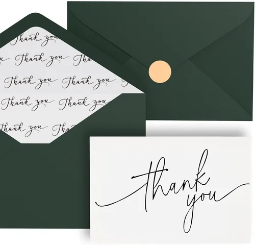 Goefun 144 tarjetas de agradecimiento con sobres, paquete a granel de 4x6, notas en blanco verdes con diseños elegantes, perfectas para bodas, baby