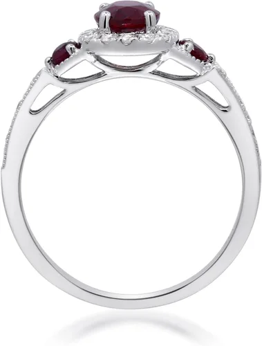 Miniatura 3 de Gin & Grace Anillo de rubí genuino Mozambique de oro blanco de 14 quilates con diamantes para mujer Joyas hechas a mano con forma de rubí de origen