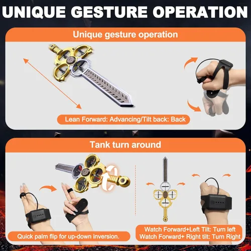 Miniatura 6 de Drone RC con espada voladora mejorada con luces LED coloridas, avión de control remoto de metal ABS con control de gestos manuales y reloj Oro