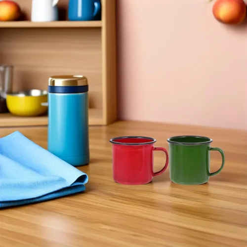 Miniatura 5 de SHOWERORO Taza esmaltada vintage de 2.55 pulgadas, taza de té retro para café, taza de agua ligera con mango antideslizante para hogar, oficina