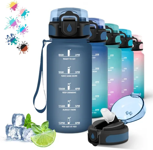 Miniatura 36 de Botella de agua – 16.9 fl oz – Botella de agua para niños, botella de sorbete a prueba de fugas, botella deportiva con marcador de tiempo, botella