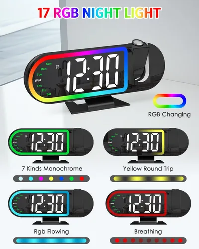 Miniatura 4 de AMIR Reloj despertador de proyección para techo de dormitorio, pantalla grande de 8.5 pulgadas, brillo de 4 niveles, alimentado por USB, modo
