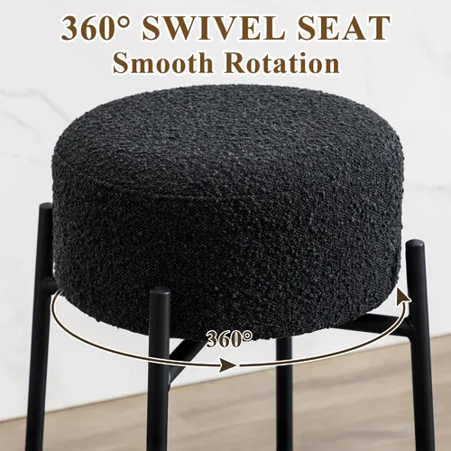 Miniatura 3 de Boucle - Juego de 2 taburetes de mostrador sin espalda, modernos taburetes de bar giratorios con asiento redondo y patas de metal, silla de altura