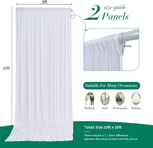 Miniatura 6 de Cortinas de fondo blancas sin arrugas de 10 x 10 pies para bodas, cortinas de fondo de fotografía de poliéster para fiestas de cumpleaños, soporte