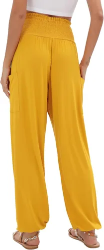 Miniatura 2 de QIANXIZHAN - Pantalones deportivos de tiro alto para mujer, diseño estilo harén bohemio con bolsillos, para yoga