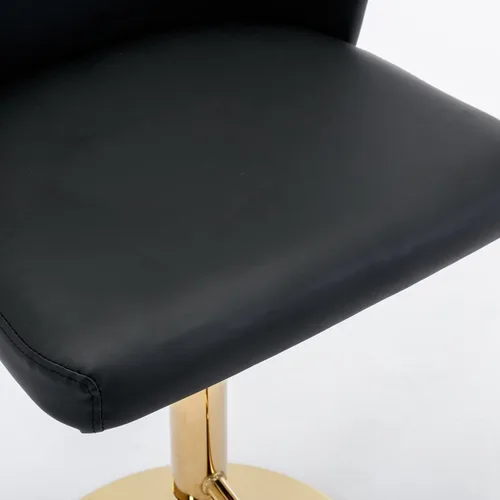 Miniatura 6 de Juego de 2 taburetes de bar de cuero, taburetes de bar giratorios de altura ajustable con botón trasero copetudo y patas de metal cromado dorado