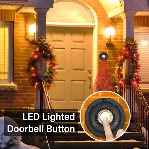 Miniatura 7 de Botón de timbre iluminado de metal resistente, interruptor de timbre de puerta LED redondo negro de 2 pulgadas, botones montados en la pared