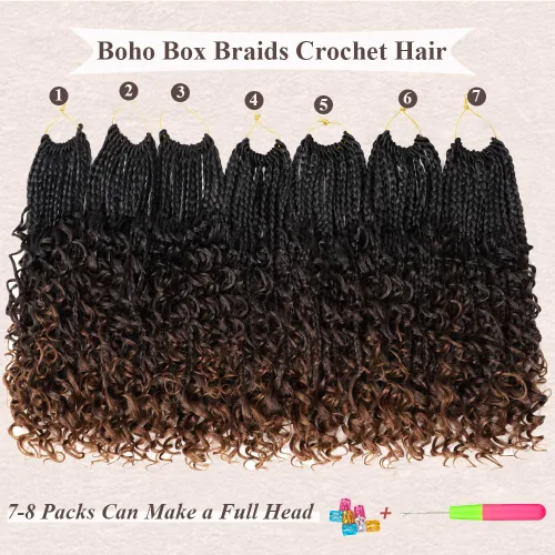 Miniatura 4 de Goddess Box Braids 1B3330 - Trenzas de ganchillo bohemias de 10 pulgadas para mujeres negras, paquete de 7 paquetes de trenzas bohemias preenlazadas