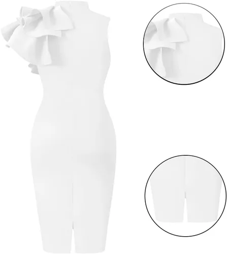 Miniatura 3 de XXTAXN - Vestido de cóctel entallado, formal, sin mangas y con volados para mujer, vestido de tubo por debajo de la rodilla