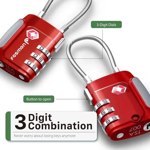Miniatura 11 de Fosmon Cerraduras de cable aprobadas por la TSA para equipaje, maleta, cerradura de caja de pistola con botón de liberación a presión, cerradura