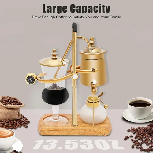 Miniatura 2 de Belga Royal Coffee Machine Set Balance Syphon Sifon Cafetera Gold Sifon Brewer 15oz 13.5 fl oz Dorado
