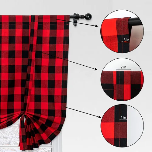 Miniatura 84 de Cenefas de cortina para ventana de 16 pulgadas de largo, 2 paneles de cuadros búfalo, cortinas pequeñas con bolsillo para barra, estilo clásico