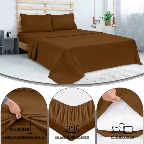 Miniatura 5 de ROYALE LINENS Juego de sábanas de algodón peinado de fibra larga 100% de 300 hilos - Sábanas de 4 piezas para cama King - 1 ajustable, 1 plana y 2