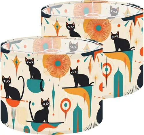 Miniatura 22 de Drum Lampshade Mid Century Black Cat Starry Lights Retro Style Medium Lamp Shade Replacement Linen Fabric Lampshades for Bedside Table Lamp Floor