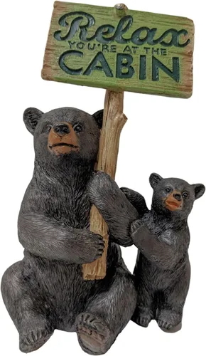 BestGiftEver Figura de oso – Oso negro y cachorro de mesa rústica cabaña decoración – Estatua de oso Relax You're at The Cabin