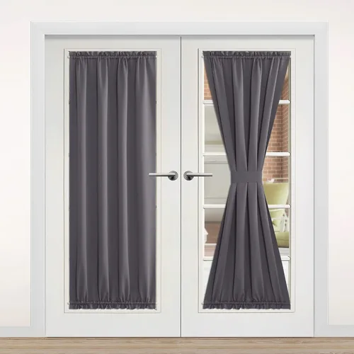 Miniatura 22 de NICETOWN Cortinas opacas unicolor con aislamiento térmico para puerta francesa, granja, oscurecimiento de habitación, puertas y ventanas de Marrón