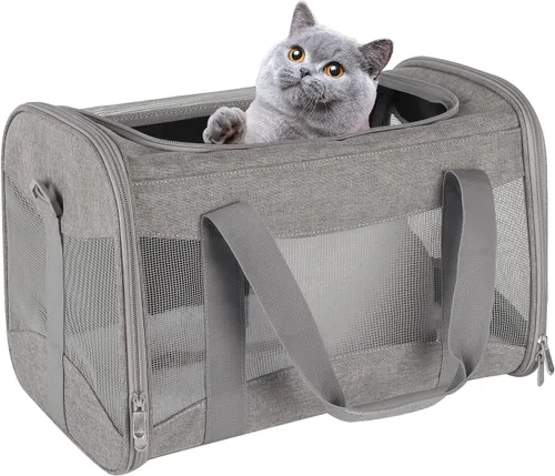 Miniatura 12 de Estuche de transporte para gatos, aprobado por aerolíneas, portátil y transpirable, transportador de viaje para mascotas, almohadilla de forro polar