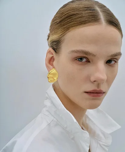 Miniatura 7 de Aretes de oro irregulares para mujer, aretes de tuerca de plata martillada, aretes geométricos, aretes de oro vintage
