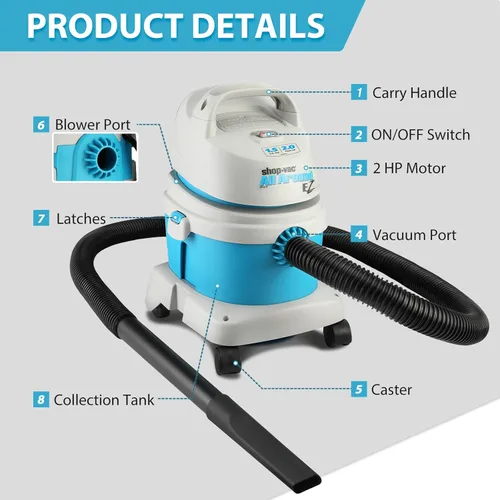 Miniatura 5 de Shop-Vac Aspiradora húmeda y seca EZ de 1.5 galones 2.0 Peak HP, aspiradora compacta portátil, función 3 en 1 con soporte de pared y accesorios