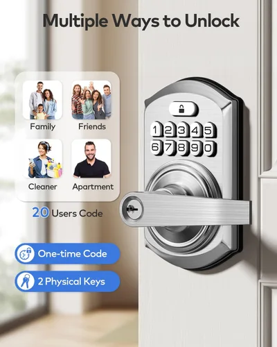 Miniatura 2 de TEEHO TE004 Cerradura de puerta con teclado de entrada sin llave con asa, cerradura electrónica digital inteligente para puerta interior con Níquel