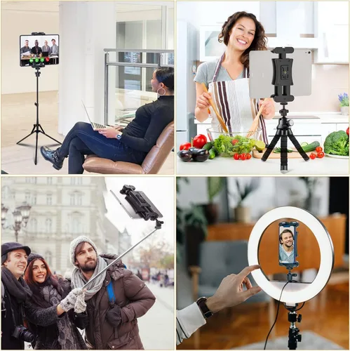 Miniatura 7 de Adaptador de trípode para tablet con cabeza esférica, soporte para tabletas de 4.7 a 12.9 pulgadas, compatible con iPad Pro, Air, Mini, Selfie