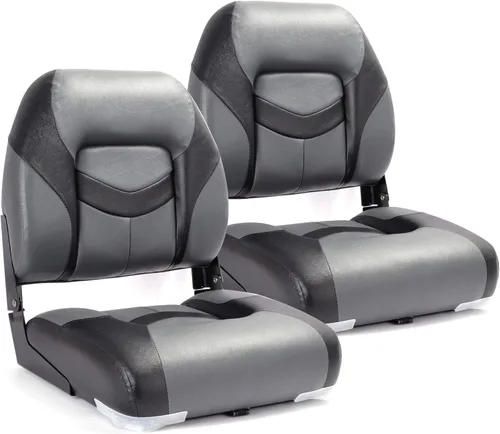 Miniatura 9 de Asiento plegable marino de respaldo bajo premium, tornillos de acero inoxidable incluidos A21-Blanco/Carbón (2 asientos)