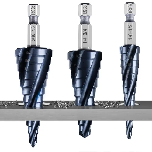 Miniatura 11 de GRENPRO Broca escalonada para juego de metal, broca de paso grande de 1/4" - 2-1/2", M35 HSS Impact Tough Step Brocas para metal, vástago de 1/2