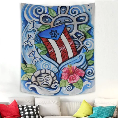 Miniatura 13 de Kizon Tapiz de Puerto Rico Boricua con bandera puertorriqueña para colgar en la pared, decoración del hogar, tapiz puertorriqueño para Puerto Sala