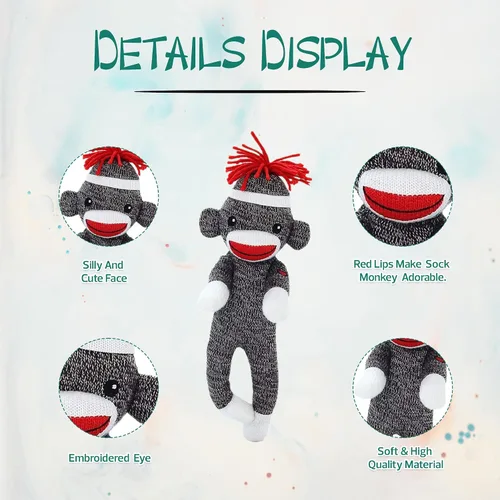 Miniatura 2 de Adorable mono calcetín de 8 pulgadas, el original juguete de peluche tradicional tejido a mano, regalo para niños, bebés, adolescentes, niñas