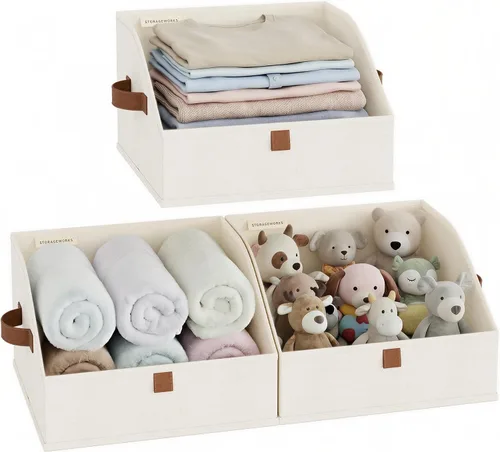 Miniatura 13 de StorageWorks - Contenedores de almacenamiento para armario, caja organizadora trapezoidal para estantes, contenedor de tela para ropa, cestas Marrón
