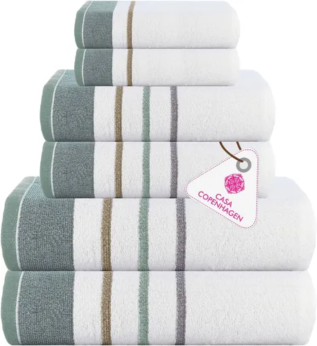 Miniatura 59 de CASA COPENHAGEN Juego de 6 toallas de palomitas de maíz, color azul polvoriento, 21.16 oz/m², 2 toallas de baño, 2 toallas de mano y 2 toallas