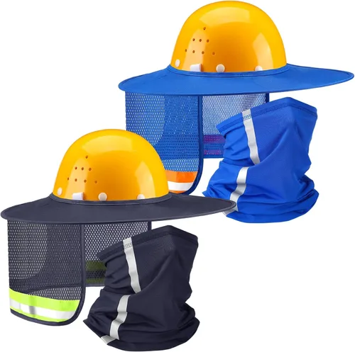 Miniatura 13 de SATINIOR 4 unidades de sombrero duro para sombrero de alta visibilidad, visera de sol y polaina para el cuello con tira reflectante, accesorios