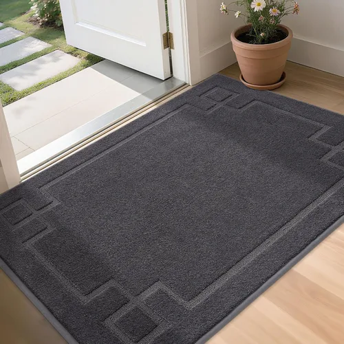 Miniatura 13 de BEQHAUSE Alfombra de Puerta 81 x 122 cm, Alfombras Antideslizantes para Interior Alfombras de Entrada Lavables de Perfil Bajo y Absorbentes, Marrón