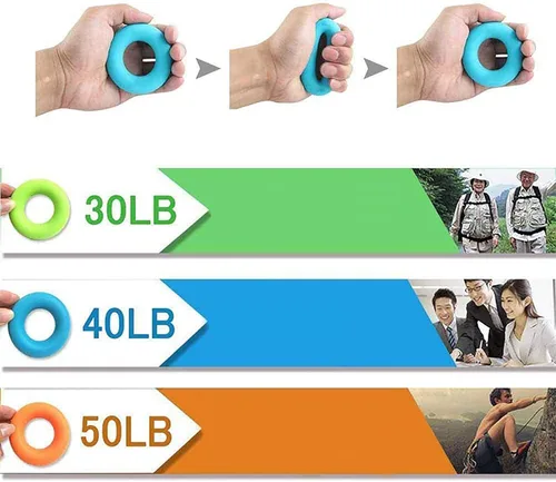 Miniatura 6 de Paquete de 4 anillos fortalecedores de agarre de mano, ejercitador de dedos, entrenador de fuerza de silicona, para entrenamiento de fortalecimiento