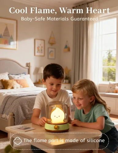 Miniatura 6 de Luz nocturna sonriente, lámpara de noche recargable con temporizador y llama de vela regulable, luz LED portátil para guardería, dormitorio
