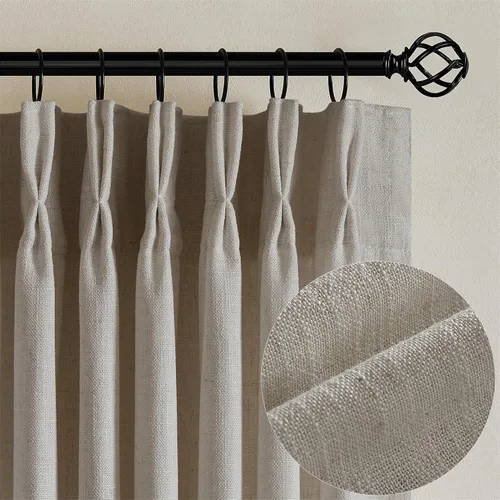 Miniatura 92 de Cortinas de lino natural con pliegues fruncidos de 120 pulgadas de largo para sala de estar, cortinas plisadas con ganchos y lengüeta trasera
