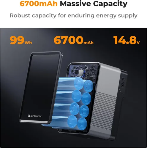 Miniatura 3 de K&F CONCEPT Batería de montaje en V de 99 Wh con carga rápida PD100W 14.8V/6700mAh Mini batería de montaje en V con D-Tap, DC, USB-C dual, USB-A