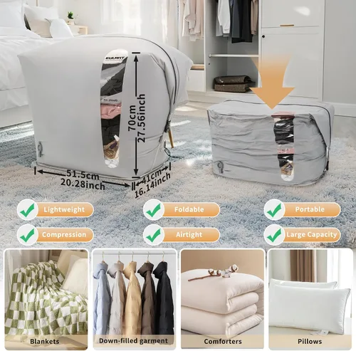 Miniatura 2 de Paquete de 2 bolsas reutilizables de compresión al vacío que ahorran espacio, impermeables, profesionales, IP67, bolsas de vacío con cremallera