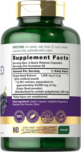 Miniatura 2 de Carlyle Suplemento de extracto de semilla de uva 240 cápsulas Fórmula estandarizada de máxima resistencia Sin OMG y sin gluten