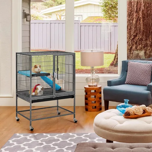 Miniatura 9 de Yaheetech Jaula Metálica con Ruedas para Ratas Adultas/Hurones/Chinchillas Jaula para Animales Pequeños con Rampa Removible y Plataforma Negra