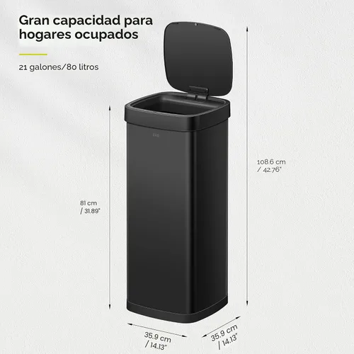 Miniatura 2 de EKO EcoSmart 80L / 21.1 Galones Contenedor de Basura con Sensor de Movimiento – Basurero Alto y Grande sin Contacto para Cocina Automático con Tapa